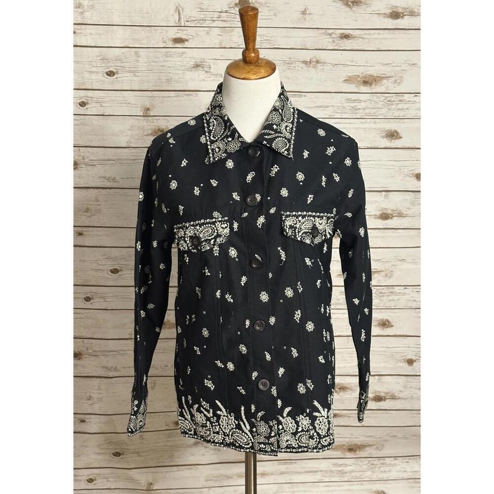 The Quacker Factory black/white cotton beaded bandana button-up shacket Size S